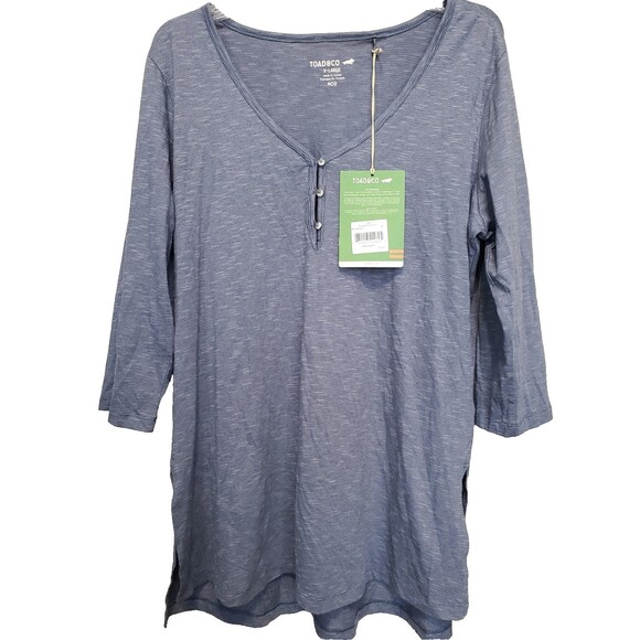 Toad&Co Tamaya Tres Tunic Blue Shadow Henley Neck Side Slits Size XL NWT - Picture 1 of 7